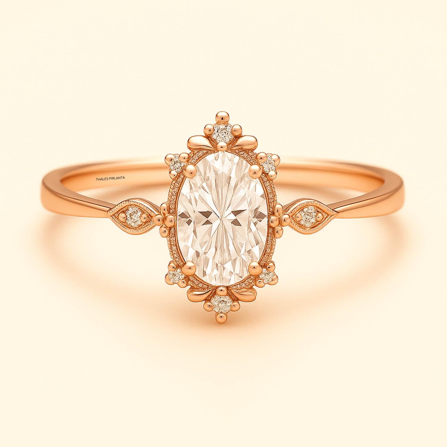 0.80 Karat D SI Oval Vintage Evlilik Yüzükleri