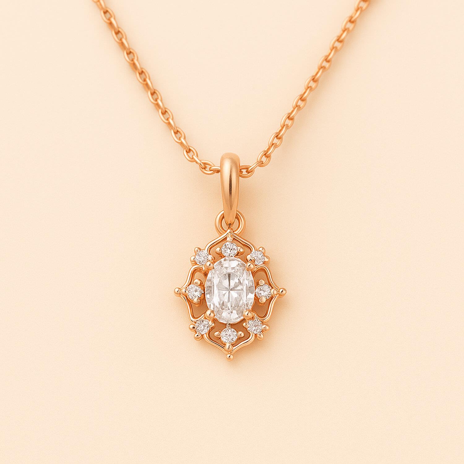 0.60 Karat F SI Altın Oval Pırlanta Kolye