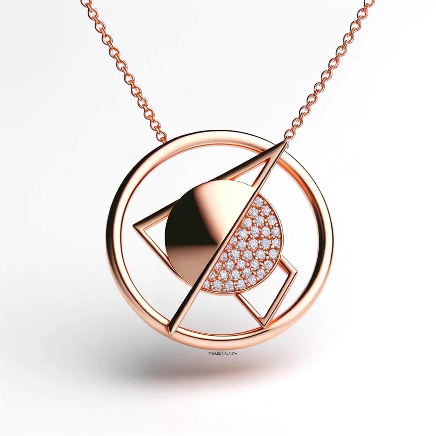 0,15 Karat Pırlantalı Özel Tasarım Geometrik Kolye