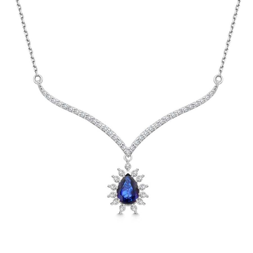 Pırlantalı Damla Safir Kolye 0,26 Karat
