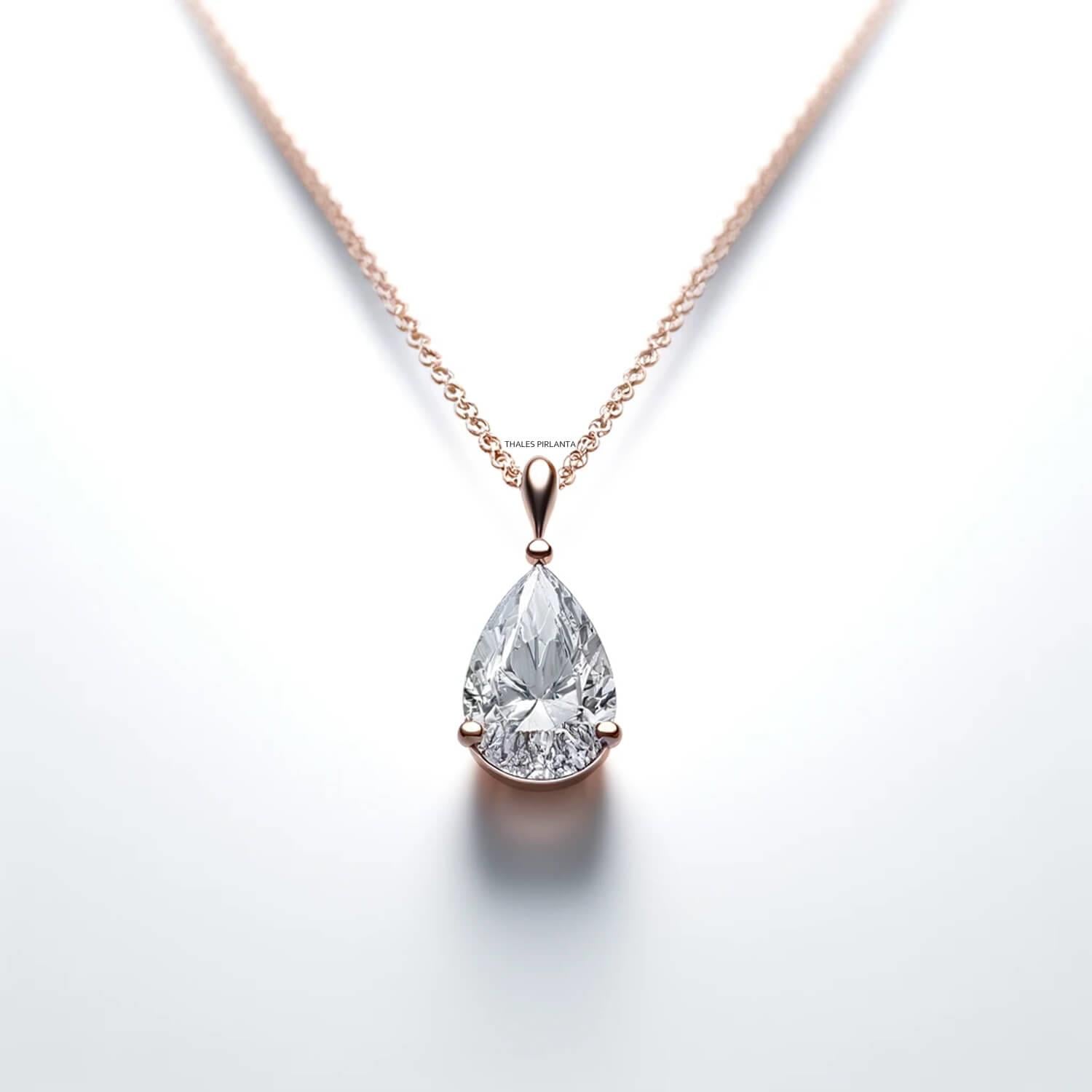 0,90 Karat Beyaz Topaz Tektaş Damla Kolye