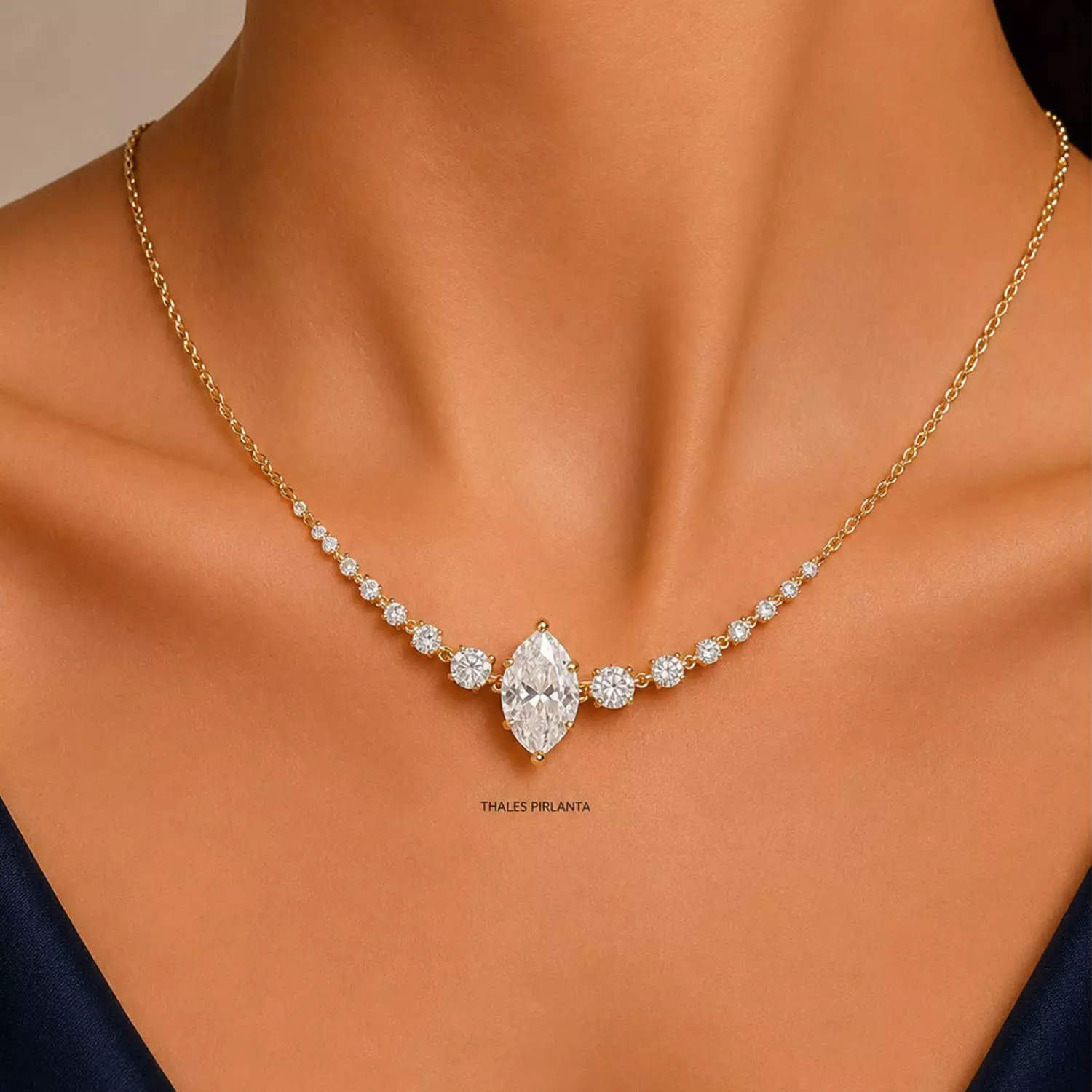 1.20 Karat Topaz Markiz Pırlanta Gerdanlık
