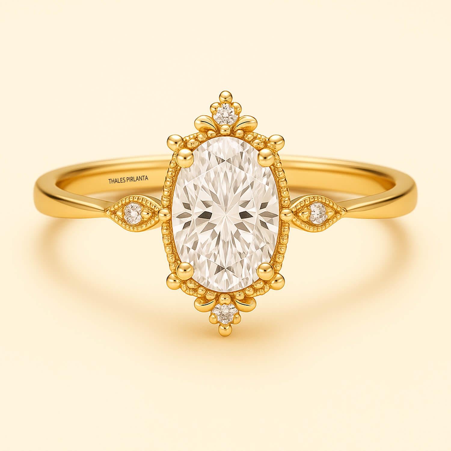 0.75 Karat F Renk Oval Vintage Evlilik Yüzüğü