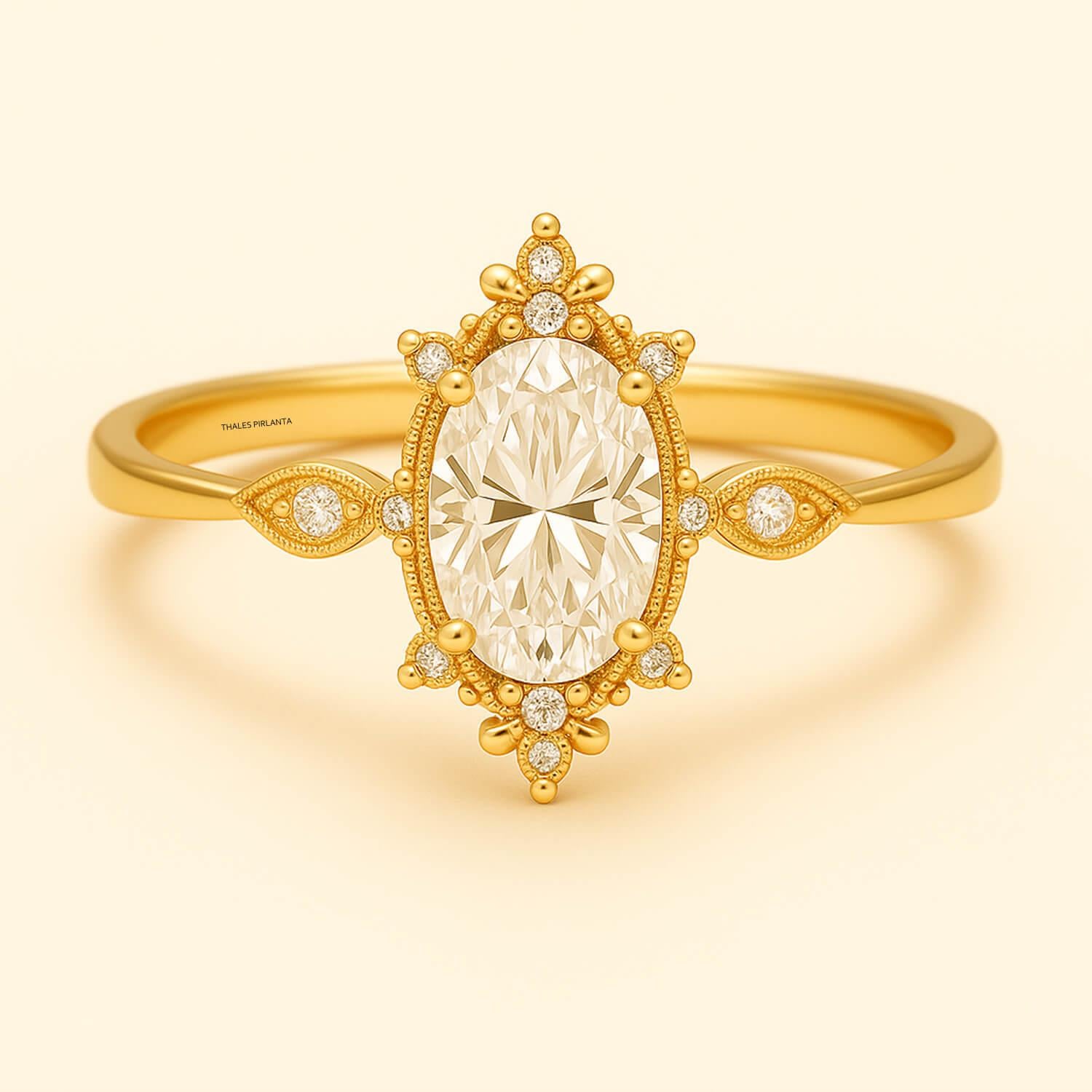 0.80 Karat F SI Oval Pırlantalı Vintage Yüzük Kadın